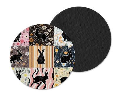 Vintage Bunny Patchwork Neoprene Coaster Set – Spring Rabbit Drink Coasters (Set of 4)