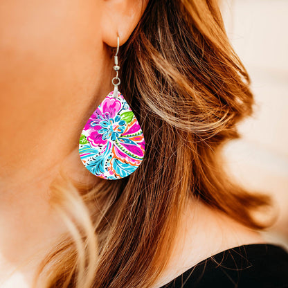 Pink Paisley Teardrop Earrings – Colorful Floral Boho Dangle Earrings