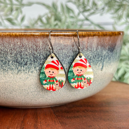 Christmas Elf Boy Teardrop Earrings – Holiday Gift Jewelry