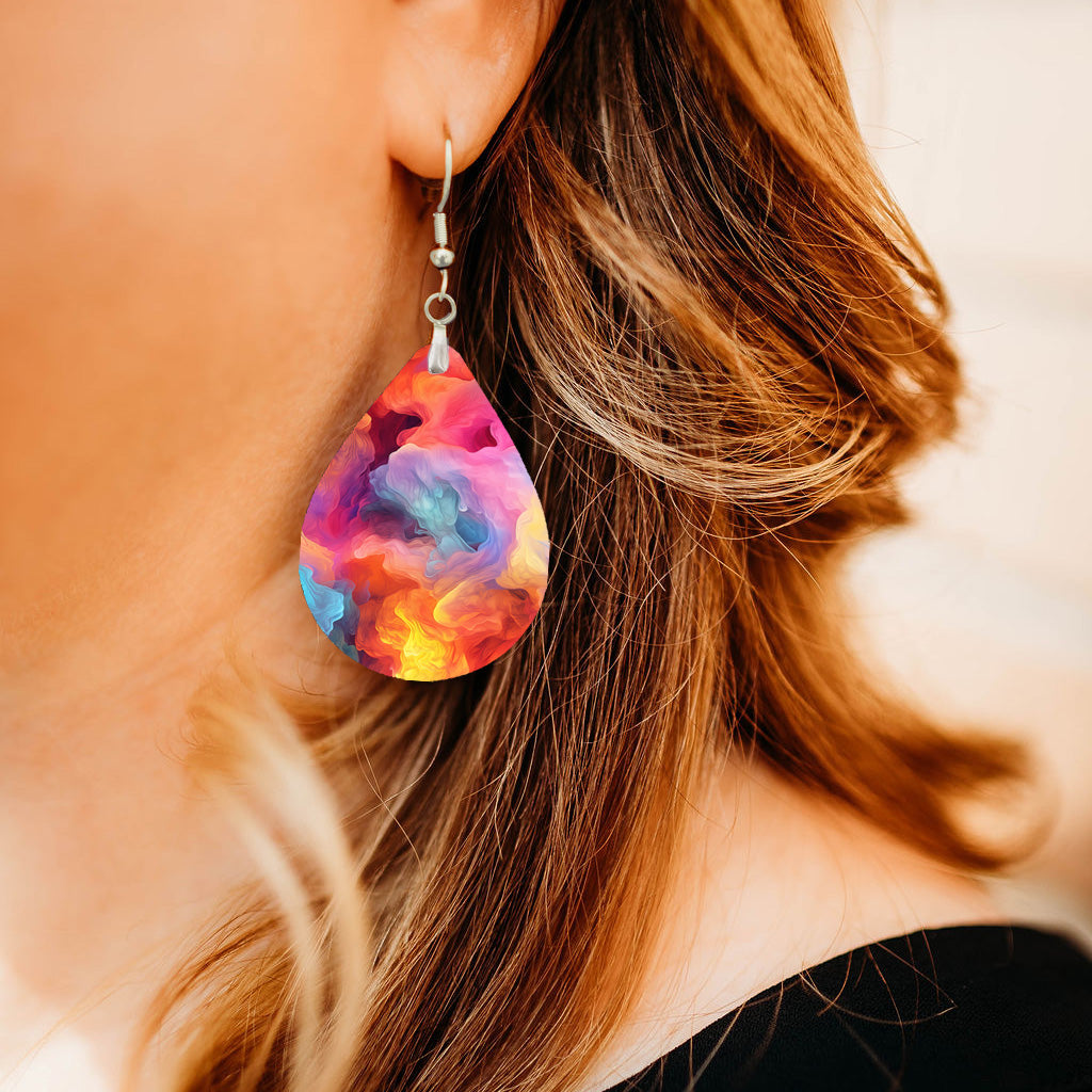 Pink Smoke Teardrop Earrings – Colorful Abstract Swirl Dangle Earrings