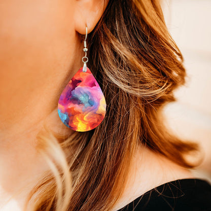 Pink Smoke Teardrop Earrings – Colorful Abstract Swirl Dangle Earrings