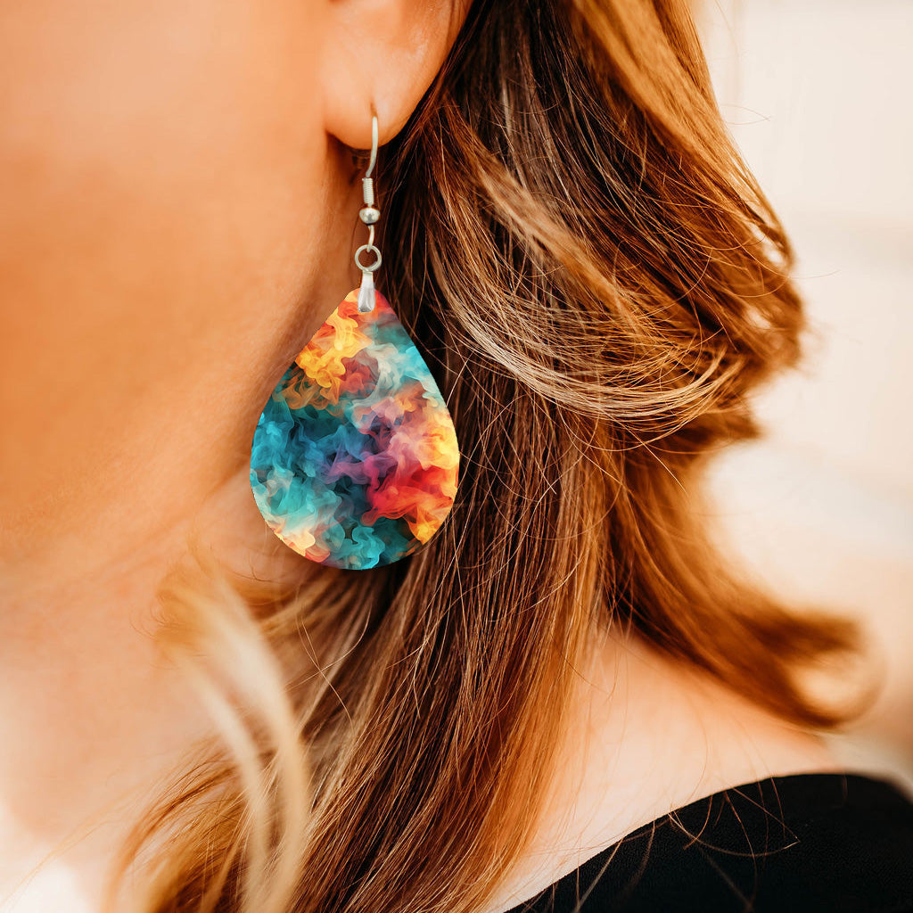 Teal & Orange Smoke Teardrop Earrings – Lightweight Abstract Statement Dangles