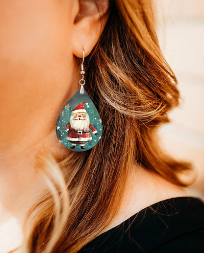 Santa Teardrop Earrings – Rustic Christmas Holiday Jewelry
