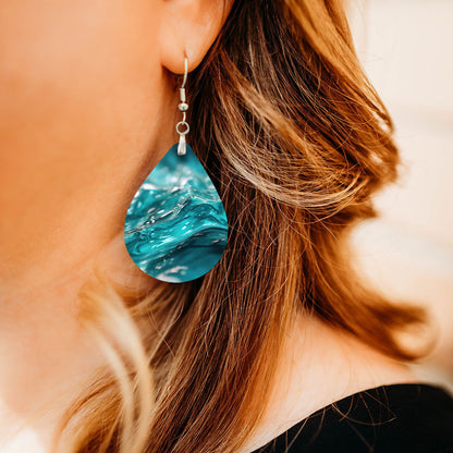 Teal Water Teardrop Earrings – Lightweight Ocean-Inspired Dangles