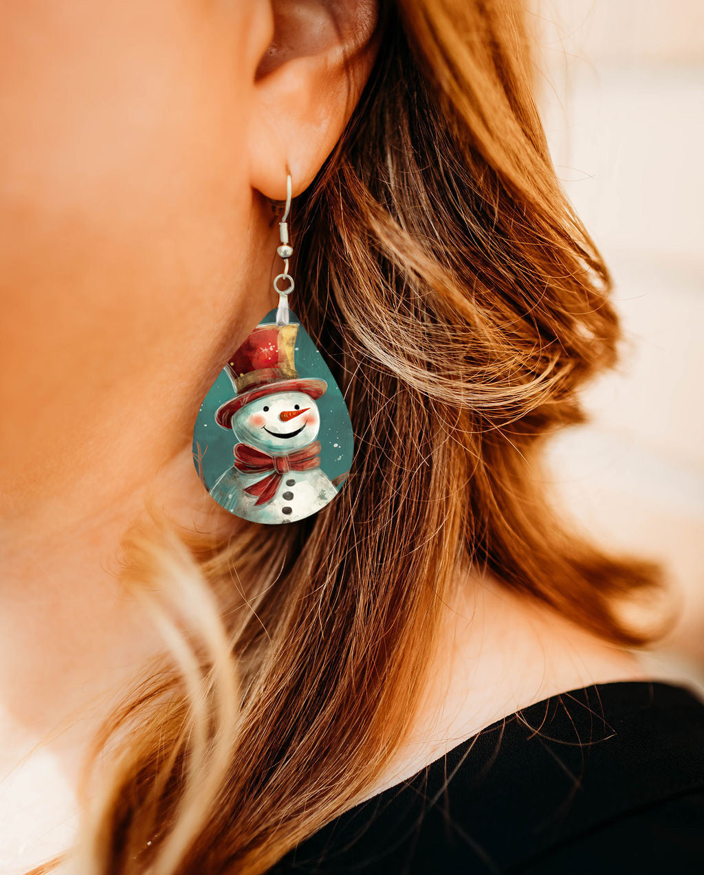 Snowman Christmas Teardrop Earrings – Festive Winter Holiday Jewelry