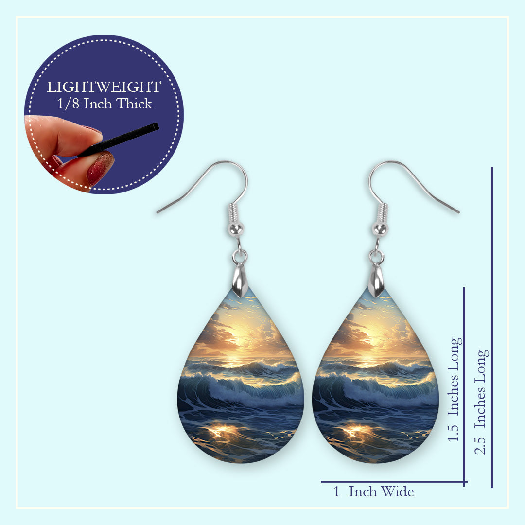 Ocean Sunset Teardrop Earrings – Lightweight Coastal Dangle Earrings