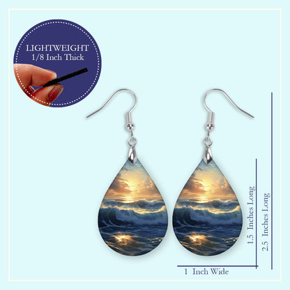 Ocean Sunset Teardrop Earrings – Lightweight Coastal Dangle Earrings