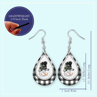 Plaid Snowman Teardrop Earrings – Buffalo Check Holiday Jewelry