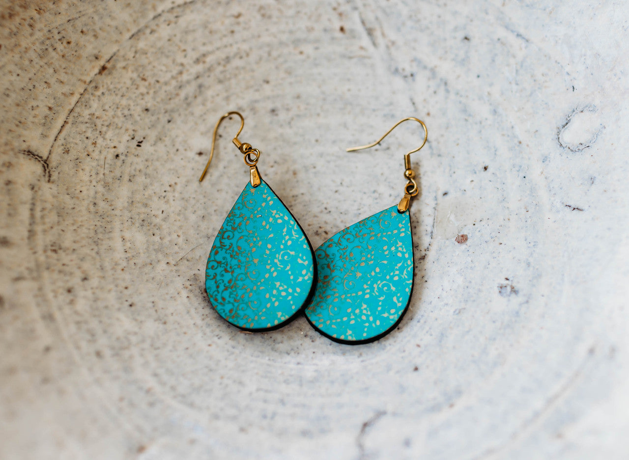Turquoise & Gold Teardrop Earrings