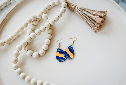 Indigo Blue & Gold Teardrop Earrings – Handmade Statement Earrings in Two Sizes