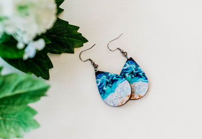 Beach Teardrop Earrings – Handmade Ocean Wave Earrings in Two Sizes