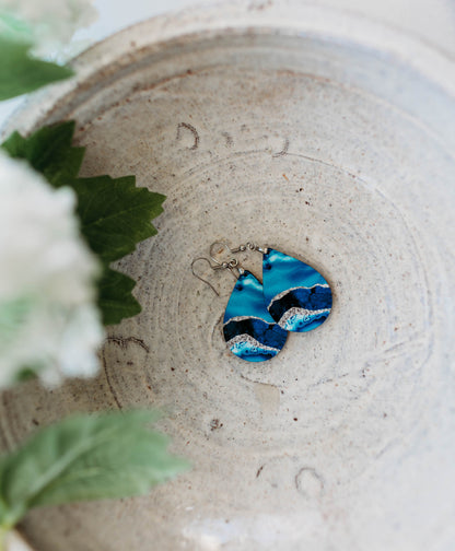 Teal and Silver Dangle Earrings