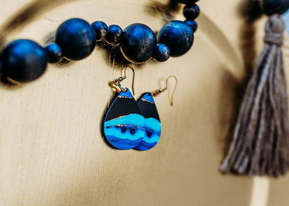Teal & Black Teardrop Earrings – Handmade Lightweight Earrings with Gold Accents