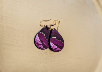 Magenta & Gold Teardrop Earrings – Handmade Statement Earrings in Two Sizes