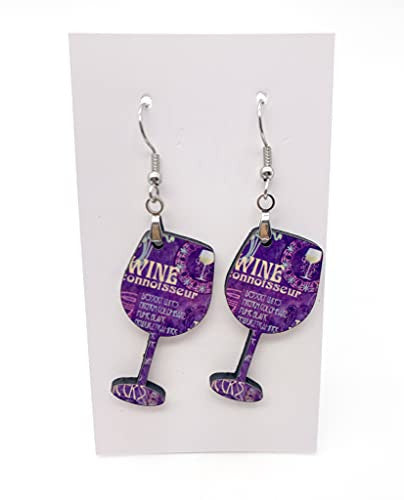 Wine Lover Wine Glass Hardboard Dangle Earrings