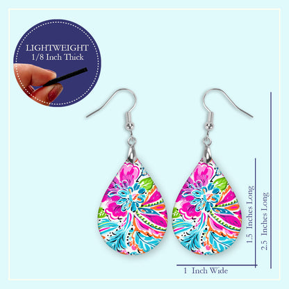 Pink Paisley Teardrop Earrings – Colorful Floral Boho Dangle Earrings