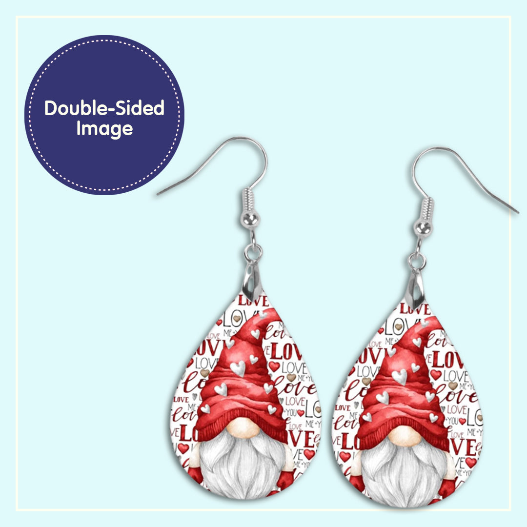 Valentine's Day Gnome Teardrop Earrings