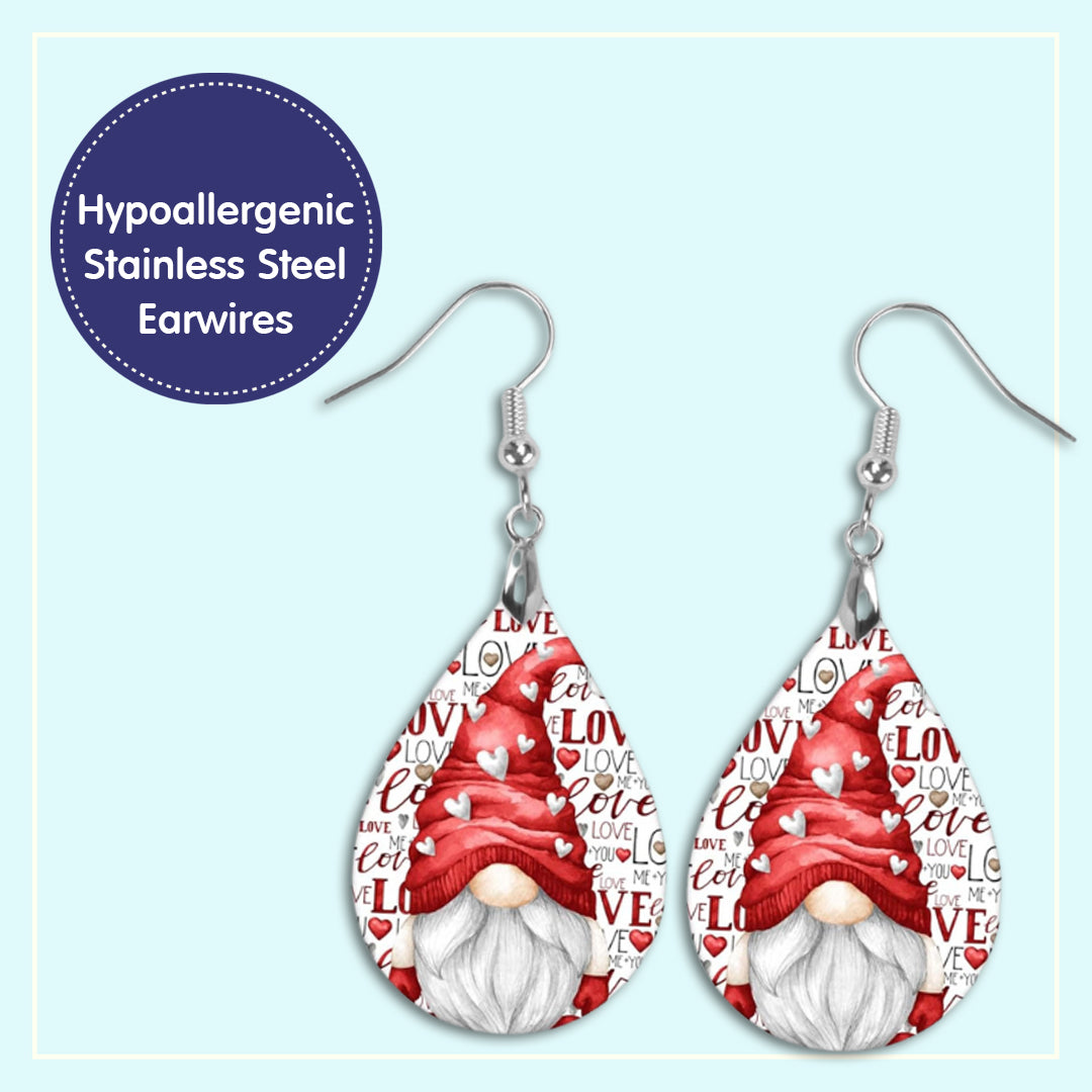 Valentine's Day Gnome Teardrop Earrings
