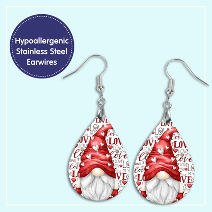 Valentine's Day Gnome Teardrop Earrings