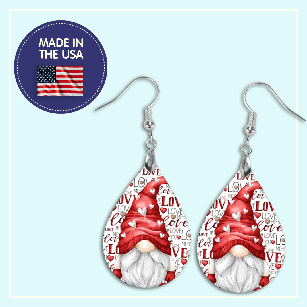 Valentine's Day Gnome Teardrop Earrings