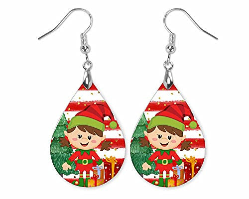 Cute Elf Girl Christmas Teardrop Dangle Earrings – Festive Holiday Jewelry