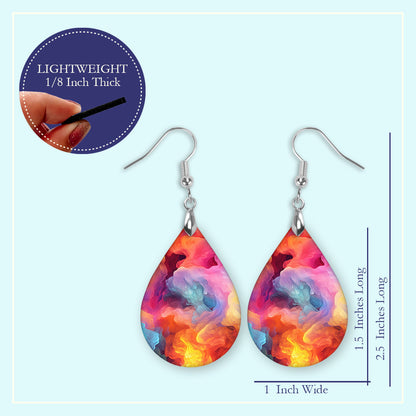 Pink Smoke Teardrop Earrings – Colorful Abstract Swirl Dangle Earrings
