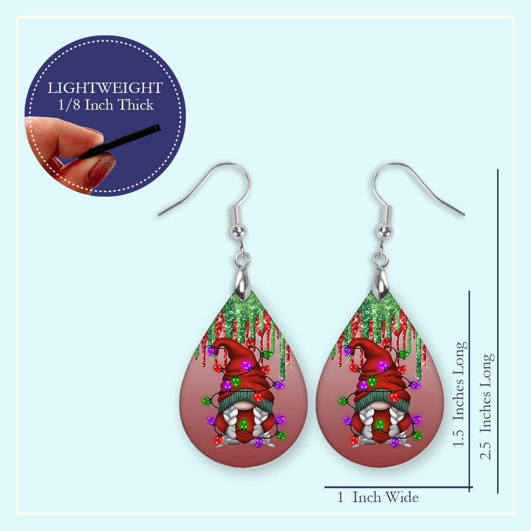 Gnome Christmas Light Earrings - Festive Holiday Teardrop Christmas Earrings