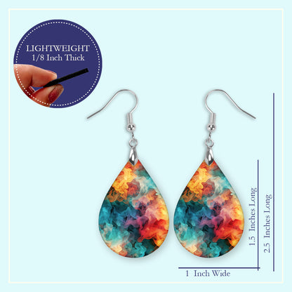 Teal & Orange Smoke Teardrop Earrings – Lightweight Abstract Statement Dangles