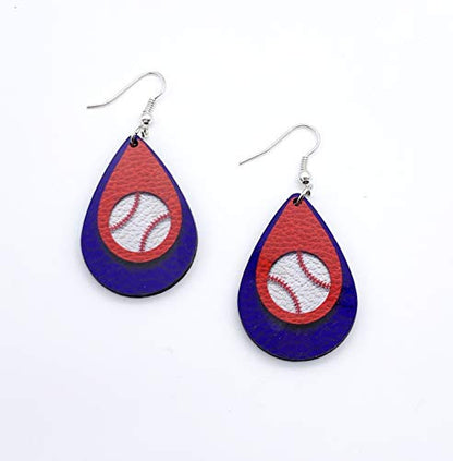 Baseball Red and Blue Teardrop Dangle Earrings