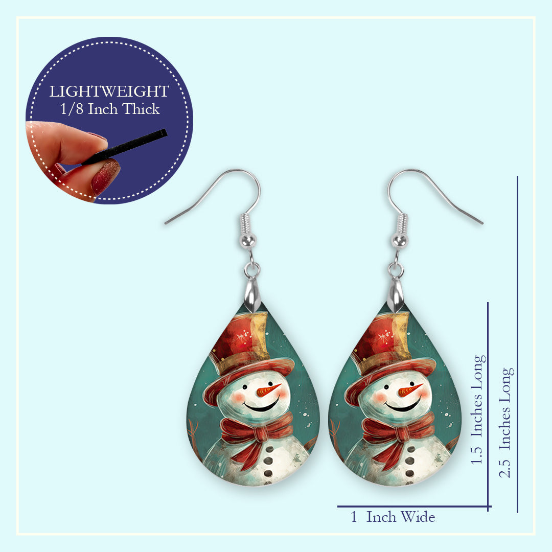Snowman Christmas Teardrop Earrings – Festive Winter Holiday Jewelry
