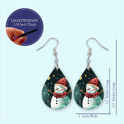 Snowman Santa Hat Christmas Teardrop Earrings - Festive Holiday Jewelry