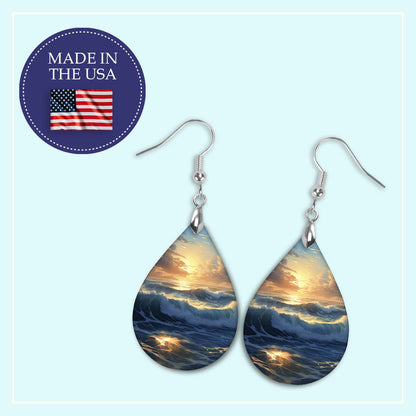 Ocean Sunset Teardrop Earrings – Lightweight Coastal Dangle Earrings