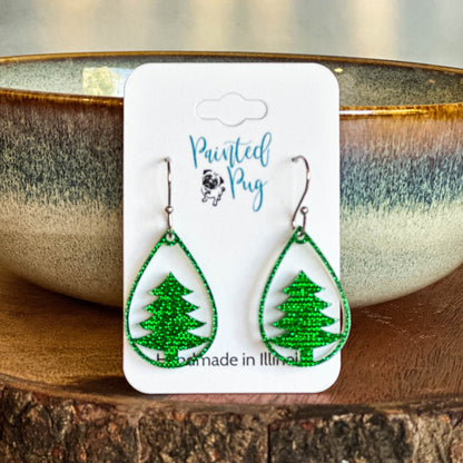 Christmas Tree Acrylic Teardrop Earrings