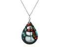 Snowman Blue Green Stained Glass Christmas Teardrop Shape Necklace