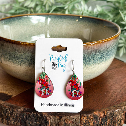Gnome Christmas Light Earrings - Festive Holiday Teardrop Christmas Earrings