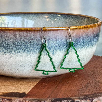 Green Christmas Tree Earrings – Glitter Acrylic Design