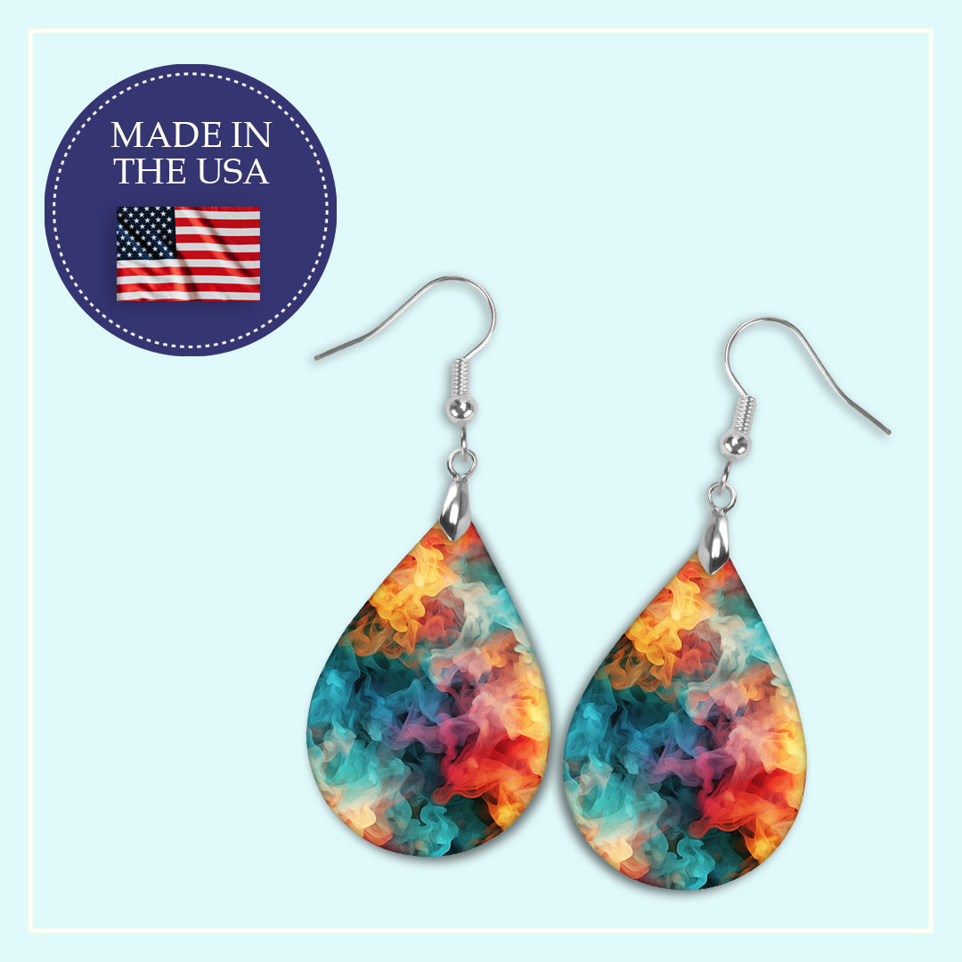 Teal & Orange Smoke Teardrop Earrings – Lightweight Abstract Statement Dangles
