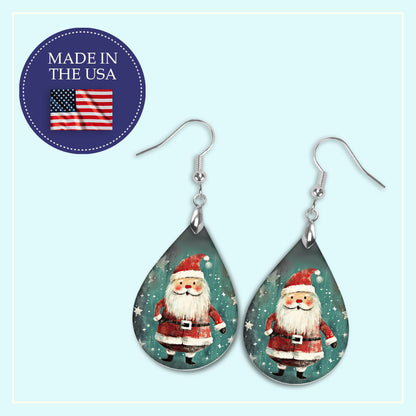 Santa Teardrop Earrings – Rustic Christmas Holiday Jewelry