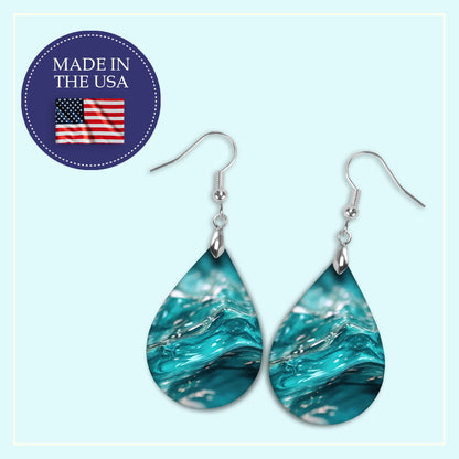 Teal Water Teardrop Earrings – Lightweight Ocean-Inspired Dangles