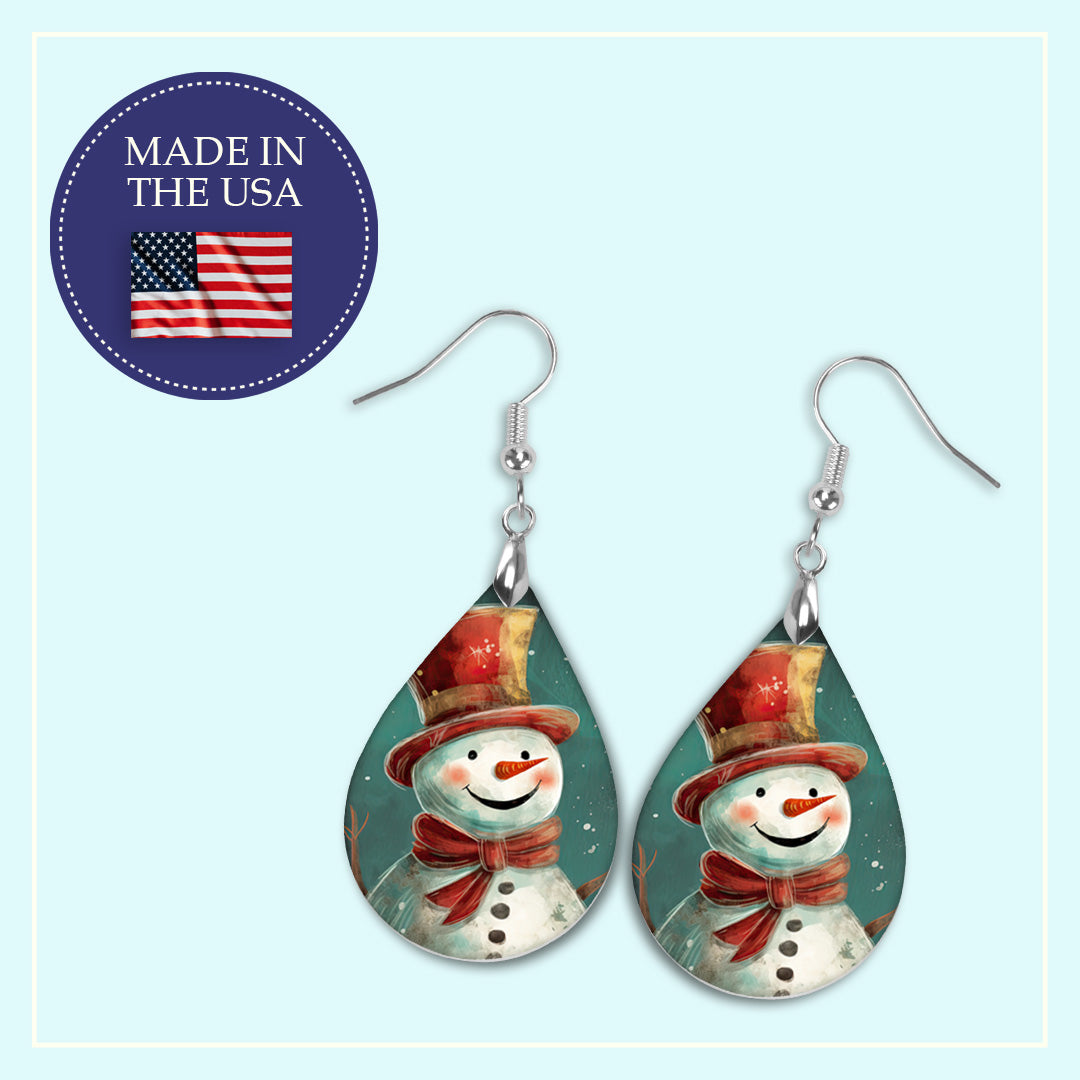 Snowman Christmas Teardrop Earrings – Festive Winter Holiday Jewelry