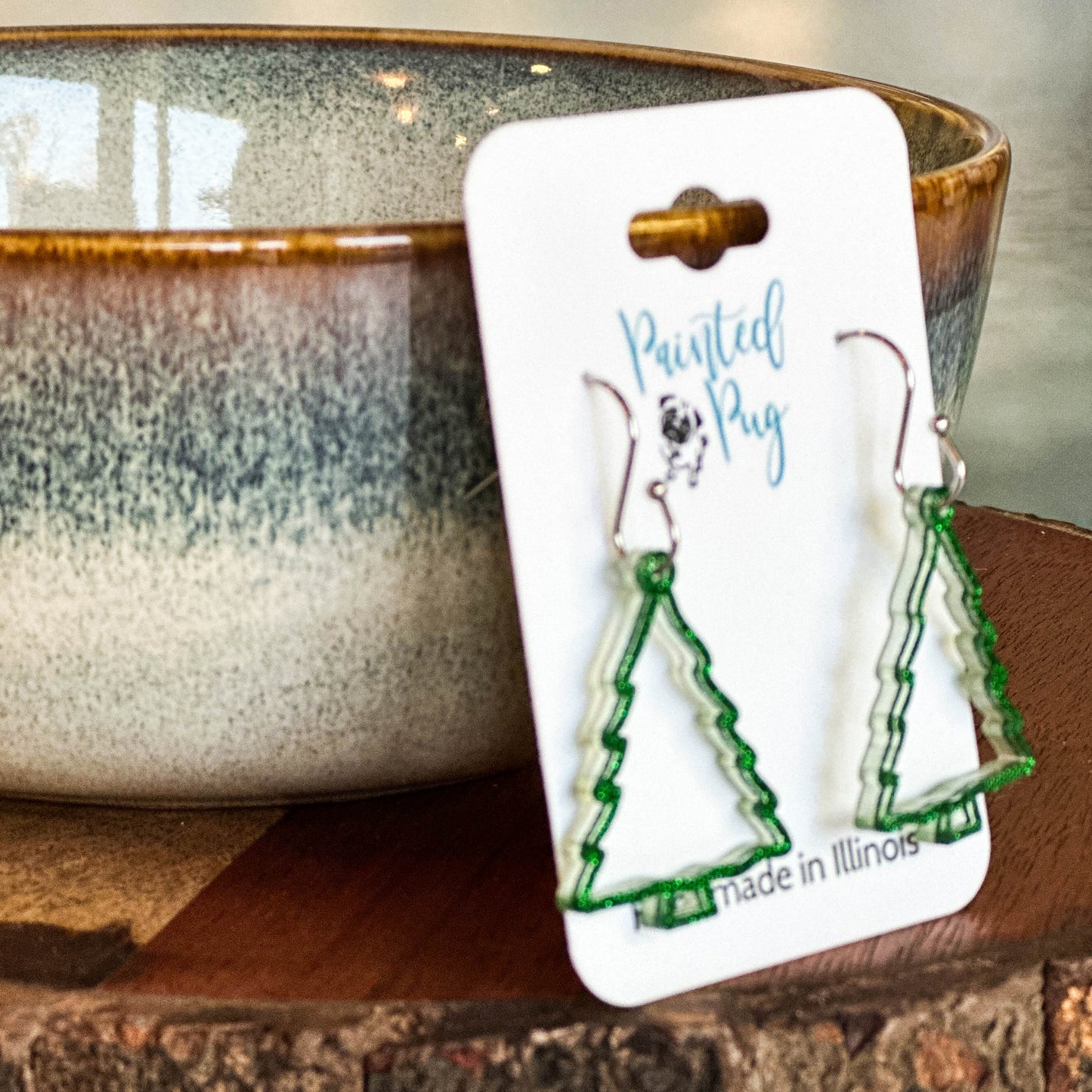 Green Christmas Tree Earrings – Glitter Acrylic Design
