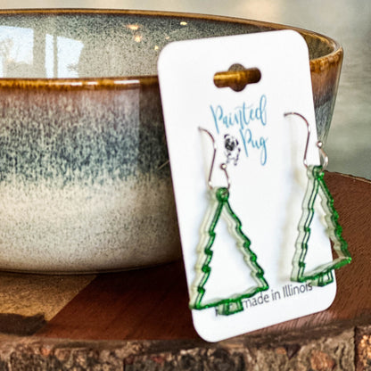 Green Christmas Tree Earrings – Glitter Acrylic Design