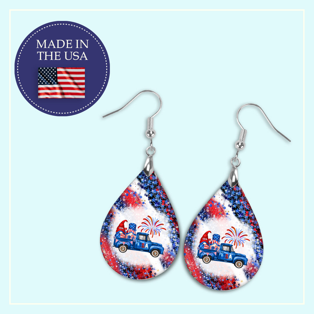 4th of July Gnome in Truck Earrings – Final Sale