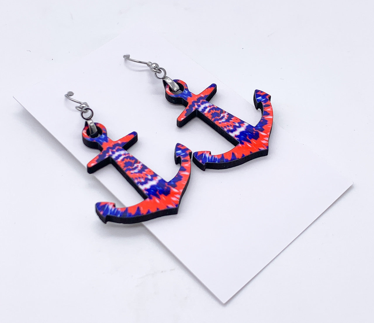 Tie Die Anchor Summer Hardboard Dangle Earrings
