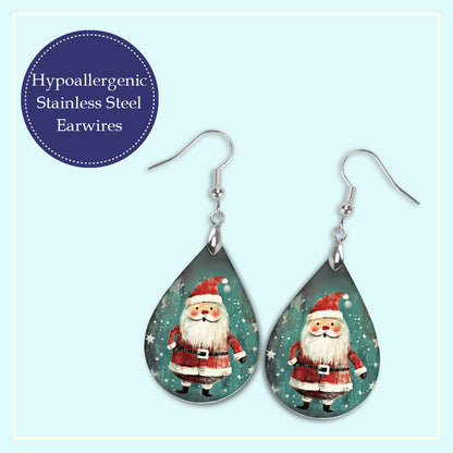 Santa Teardrop Earrings – Rustic Christmas Holiday Jewelry