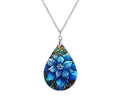 Blue Poinsettia Christmas Teardrop Shape Necklace