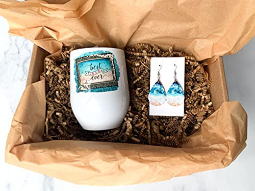 Personalized Beach Earrings Wine Tumbler & Wristlet Gift Set