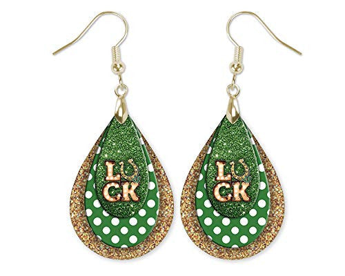 St Patrick's Day Luck Horseshoe Teardrop Dangle Earrings