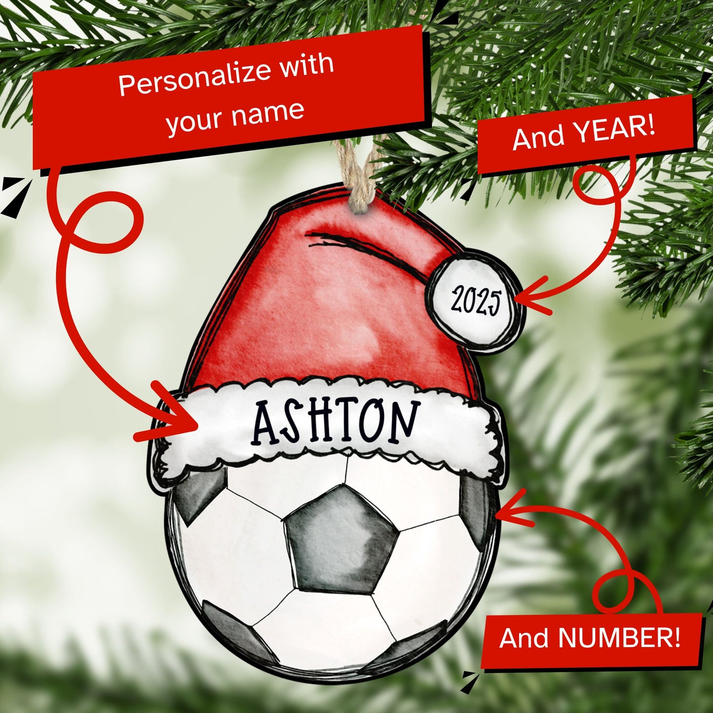 Personalized Soccer Ornament – Custom Name, Number & Year