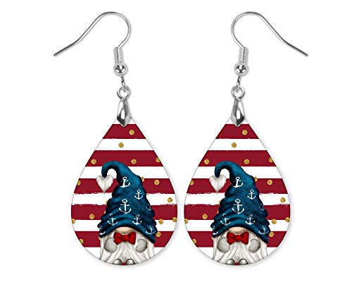 Nautical Anchor Gnome Teardrop Dangle Earrings